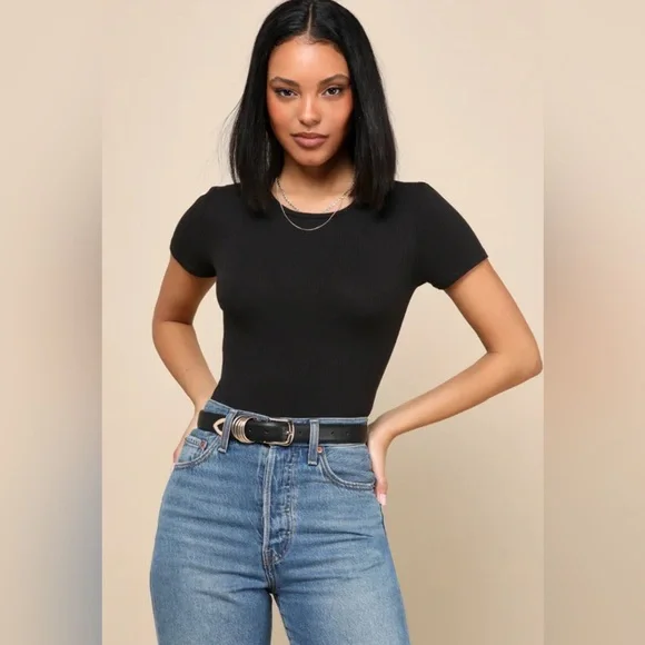 Lulu’s Kinship Ribbed Black Bodysuit. NWT. - Picture 1 of 8